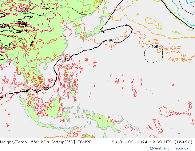 Z500/Regen(+SLP)/Z850 ECMWF zo 09.06.2024 12 UTC