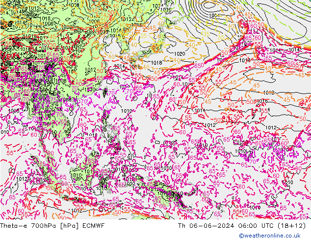 Theta-e 700hPa ECMWF do 06.06.2024 06 UTC