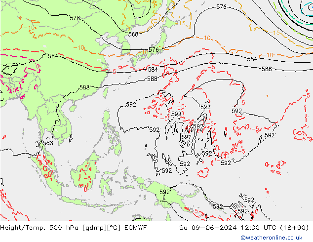 Z500/Regen(+SLP)/Z850 ECMWF zo 09.06.2024 12 UTC