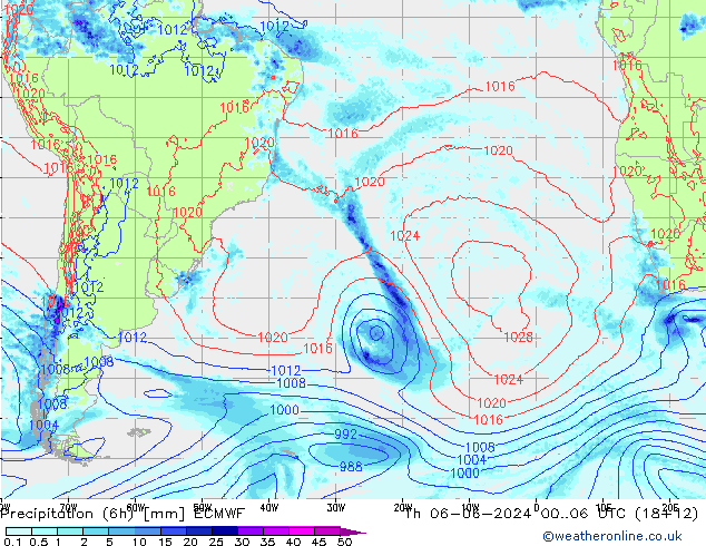 Precipitação (6h) ECMWF Qui 06.06.2024 06 UTC