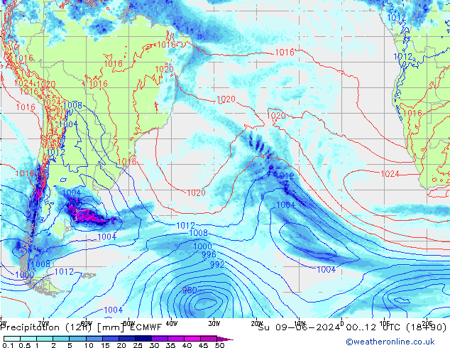 Precipitación (12h) ECMWF dom 09.06.2024 12 UTC