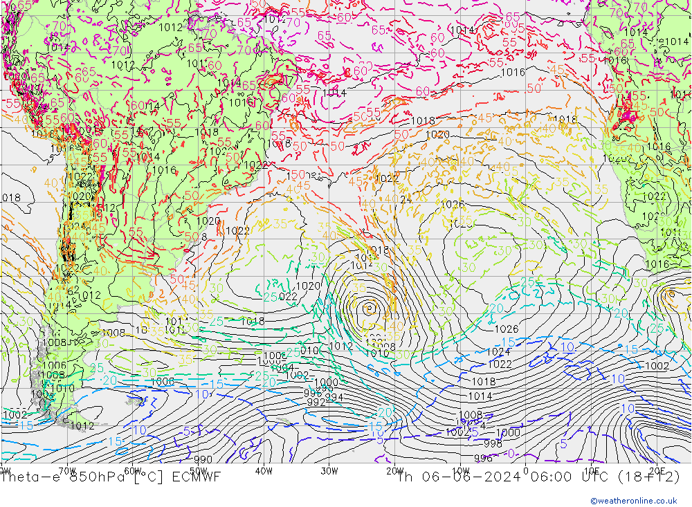 Theta-e 850hPa ECMWF Th 06.06.2024 06 UTC