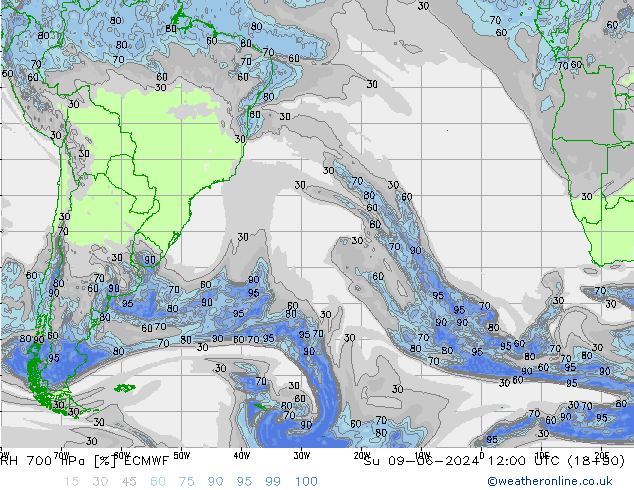 RH 700 hPa ECMWF Dom 09.06.2024 12 UTC