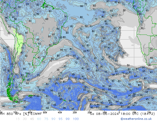 RH 850 hPa ECMWF Sa 08.06.2024 18 UTC