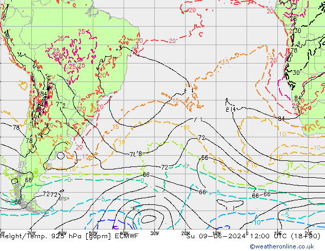 Géop./Temp. 925 hPa ECMWF dim 09.06.2024 12 UTC