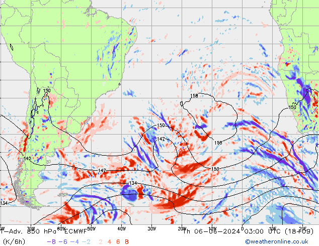 T-Adv. 850 hPa ECMWF Qui 06.06.2024 03 UTC