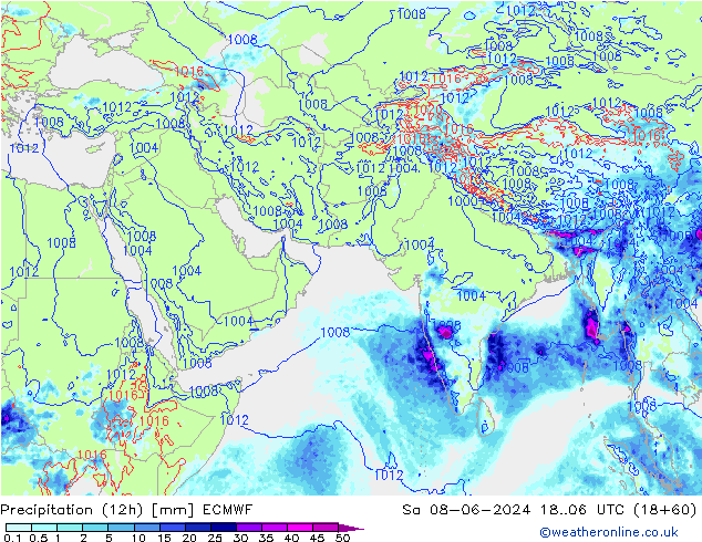Precipitación (12h) ECMWF sáb 08.06.2024 06 UTC