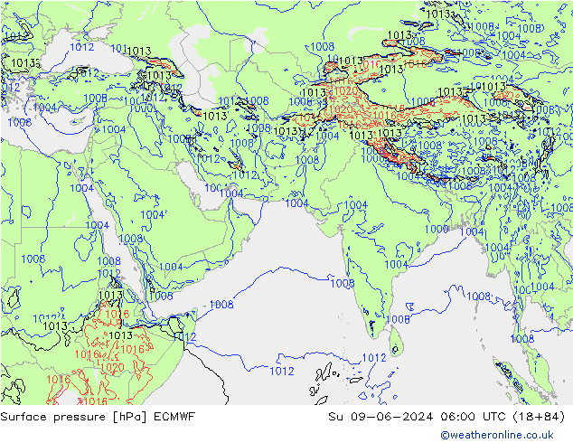 Presión superficial ECMWF dom 09.06.2024 06 UTC