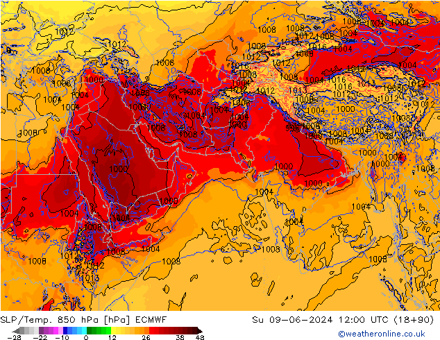 SLP/Temp. 850 hPa ECMWF zo 09.06.2024 12 UTC