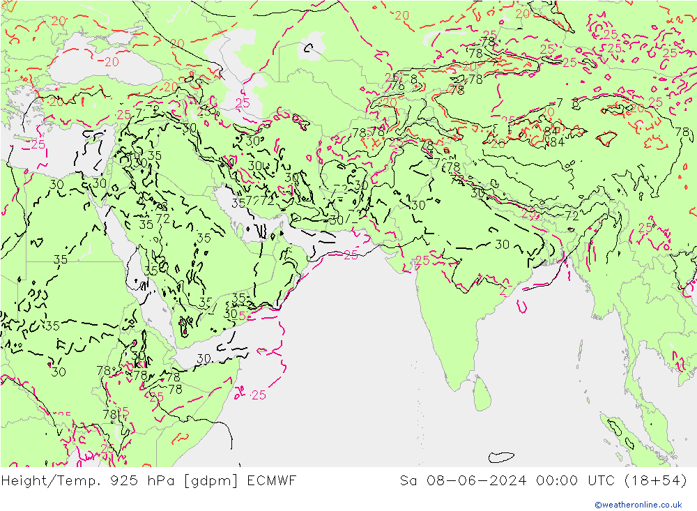 Yükseklik/Sıc. 925 hPa ECMWF Cts 08.06.2024 00 UTC