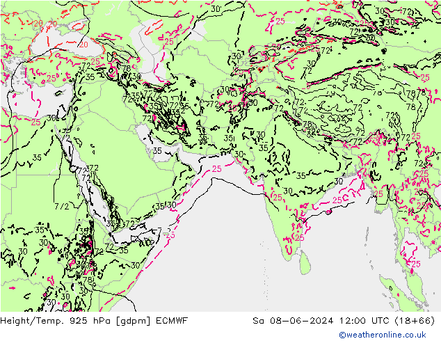 Height/Temp. 925 hPa ECMWF Sa 08.06.2024 12 UTC