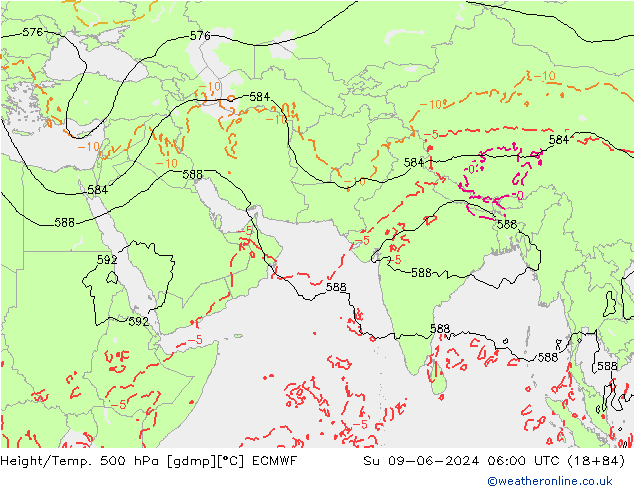 Z500/Rain (+SLP)/Z850 ECMWF Su 09.06.2024 06 UTC