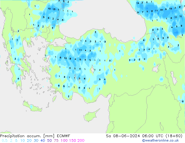 Precipitation accum. ECMWF Sa 08.06.2024 06 UTC