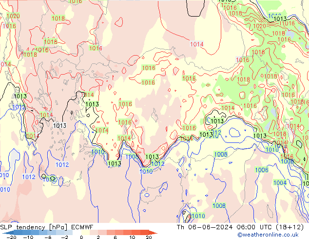 SLP tendency ECMWF Qui 06.06.2024 06 UTC