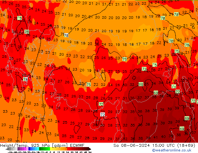 Height/Temp. 925 hPa ECMWF Sa 08.06.2024 15 UTC