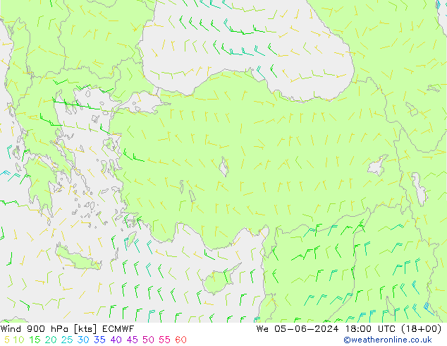 Vent 900 hPa ECMWF mer 05.06.2024 18 UTC