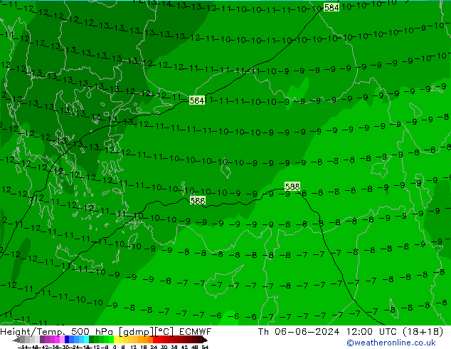 Z500/Rain (+SLP)/Z850 ECMWF gio 06.06.2024 12 UTC