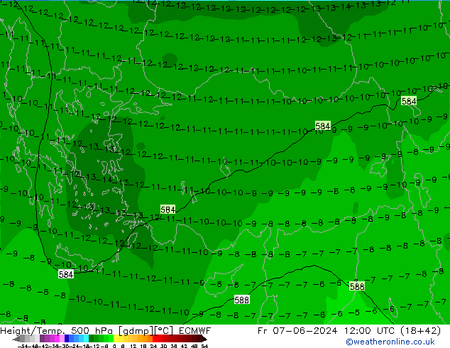 Yükseklik/Sıc. 500 hPa ECMWF Cu 07.06.2024 12 UTC