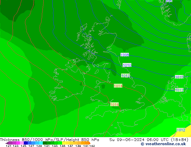 Thck 850-1000 гПа ECMWF Вс 09.06.2024 06 UTC