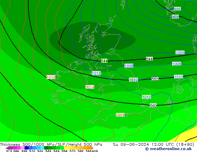 Thck 500-1000hPa ECMWF Su 09.06.2024 12 UTC