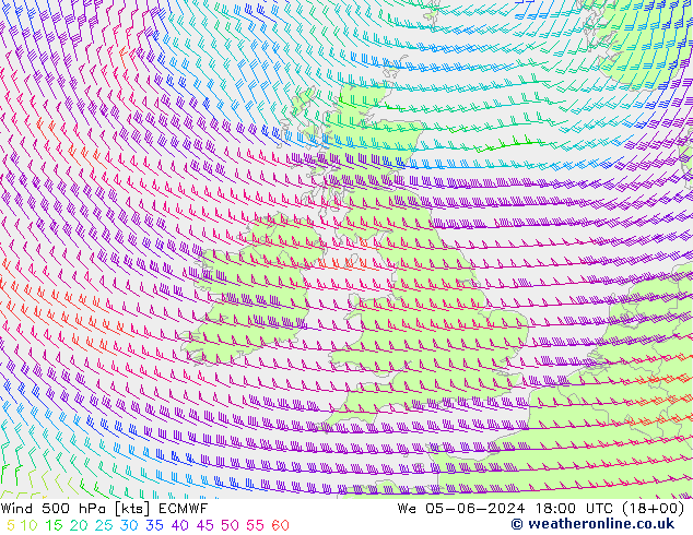 wiatr 500 hPa ECMWF śro. 05.06.2024 18 UTC