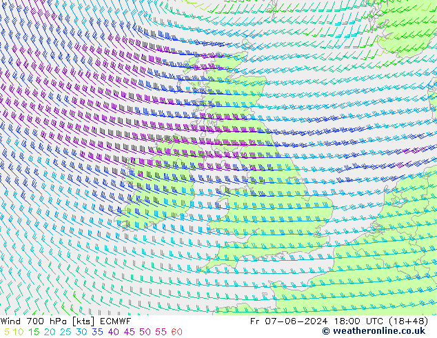 Wind 700 hPa ECMWF vr 07.06.2024 18 UTC