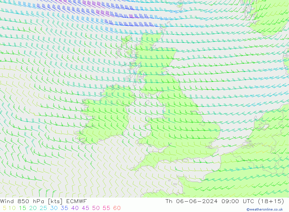 Wind 850 hPa ECMWF Th 06.06.2024 09 UTC