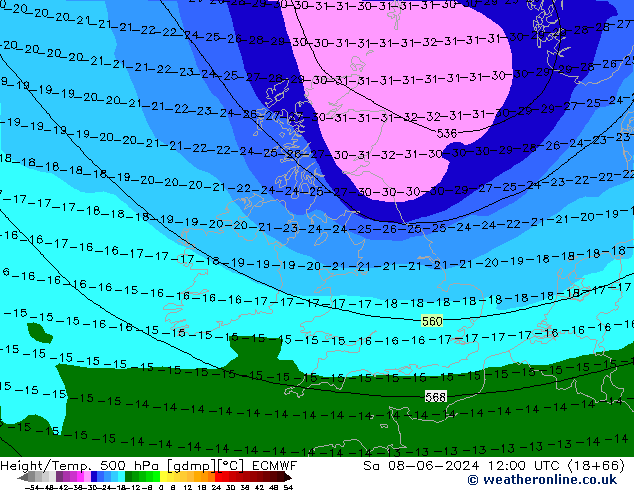 Z500/Rain (+SLP)/Z850 ECMWF sam 08.06.2024 12 UTC