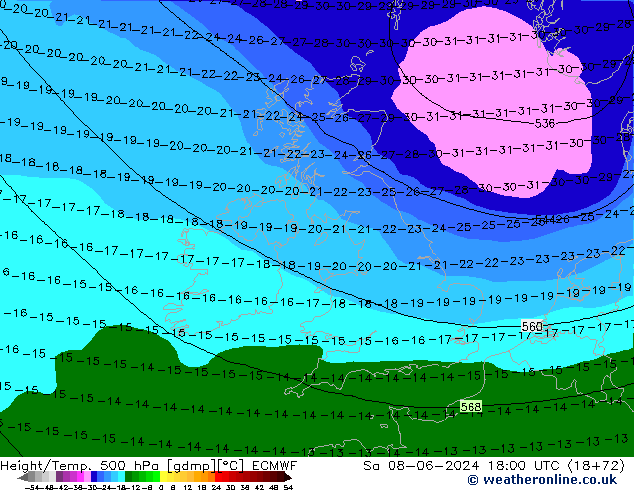 Z500/Rain (+SLP)/Z850 ECMWF sáb 08.06.2024 18 UTC