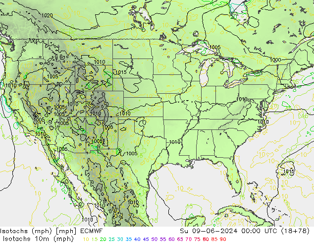 Isotachen (mph) ECMWF zo 09.06.2024 00 UTC