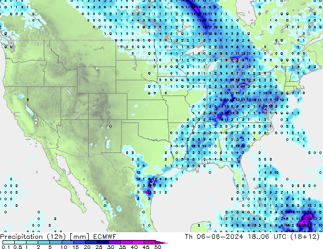 Precipitation (12h) ECMWF Th 06.06.2024 06 UTC