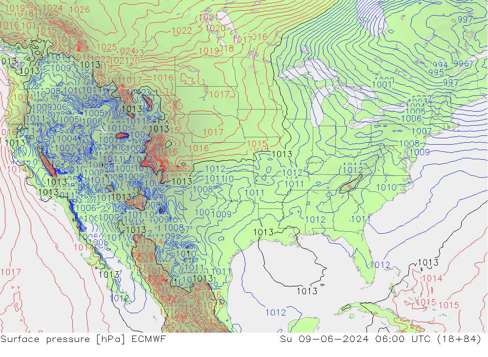 Presión superficial ECMWF dom 09.06.2024 06 UTC