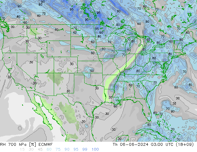 RH 700 hPa ECMWF Qui 06.06.2024 03 UTC