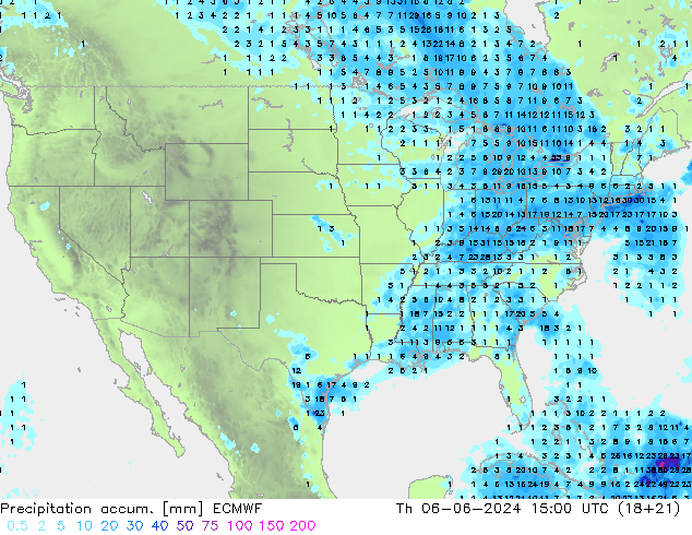 Precipitation accum. ECMWF czw. 06.06.2024 15 UTC