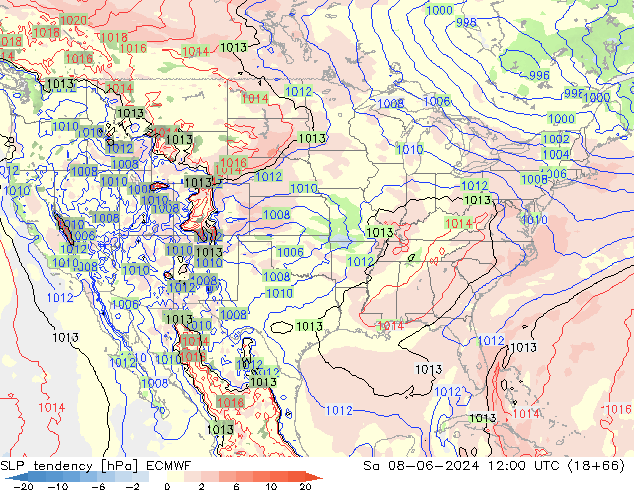 Druktendens (+/-) ECMWF za 08.06.2024 12 UTC