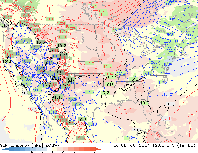 SLP tendency ECMWF Su 09.06.2024 12 UTC