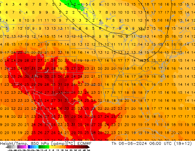 Height/Temp. 850 hPa ECMWF Th 06.06.2024 06 UTC