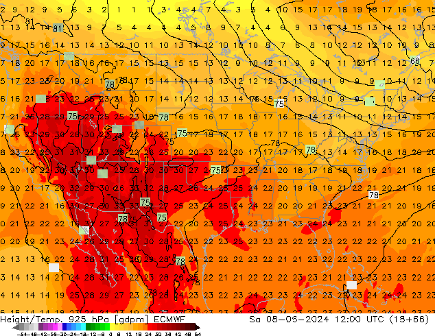 Hoogte/Temp. 925 hPa ECMWF za 08.06.2024 12 UTC