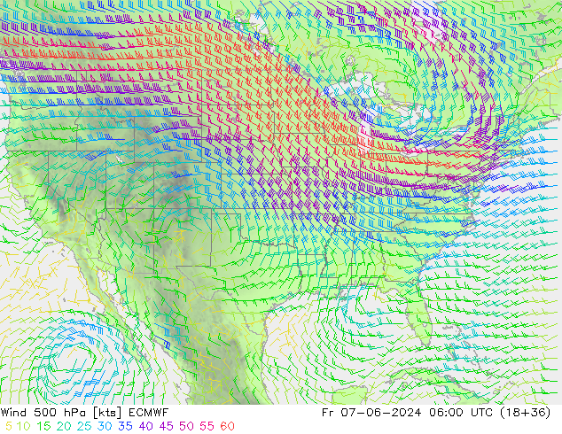 wiatr 500 hPa ECMWF pt. 07.06.2024 06 UTC