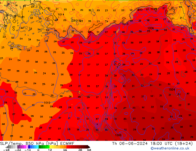 SLP/Temp. 850 hPa ECMWF Th 06.06.2024 18 UTC