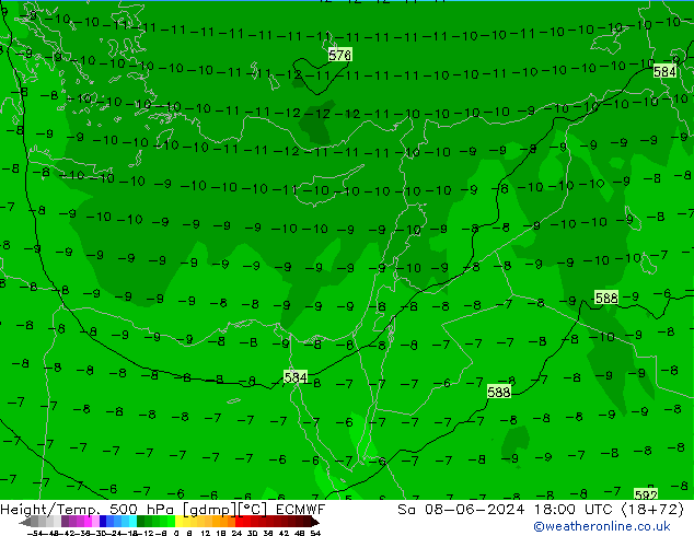 Height/Temp. 500 hPa ECMWF Sa 08.06.2024 18 UTC