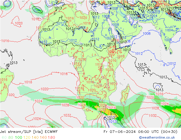 Jet Akımları/SLP ECMWF Cu 07.06.2024 06 UTC