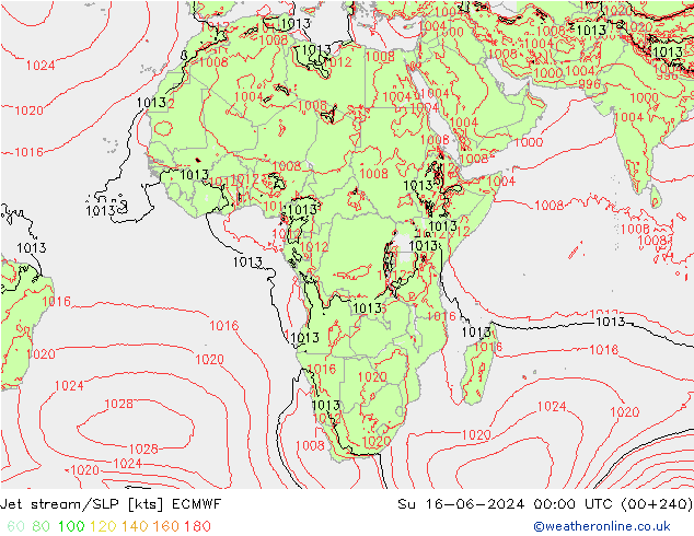 Jet stream/SLP ECMWF Su 16.06.2024 00 UTC