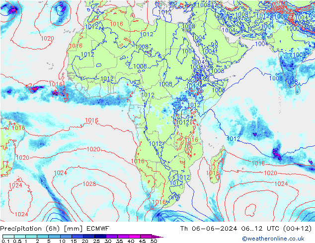 Z500/Rain (+SLP)/Z850 ECMWF Th 06.06.2024 12 UTC