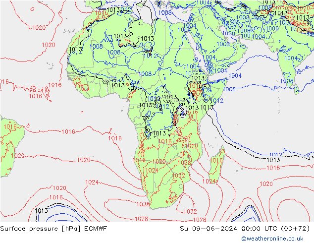 Atmosférický tlak ECMWF Ne 09.06.2024 00 UTC