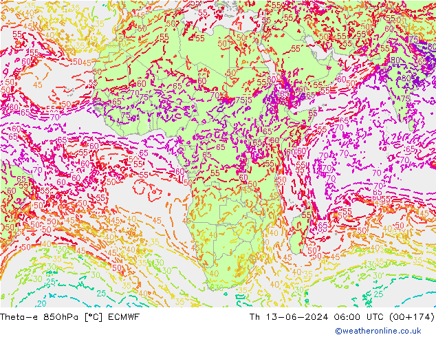 Theta-e 850hPa ECMWF Per 13.06.2024 06 UTC