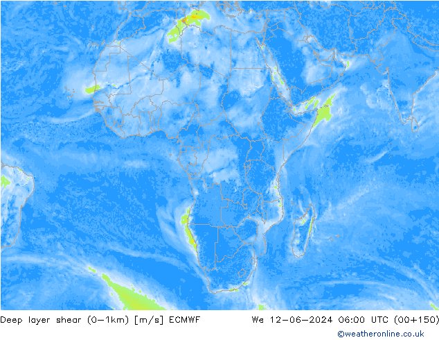 Deep layer shear (0-1km) ECMWF wo 12.06.2024 06 UTC