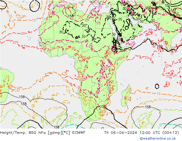 Z500/Rain (+SLP)/Z850 ECMWF Th 06.06.2024 12 UTC