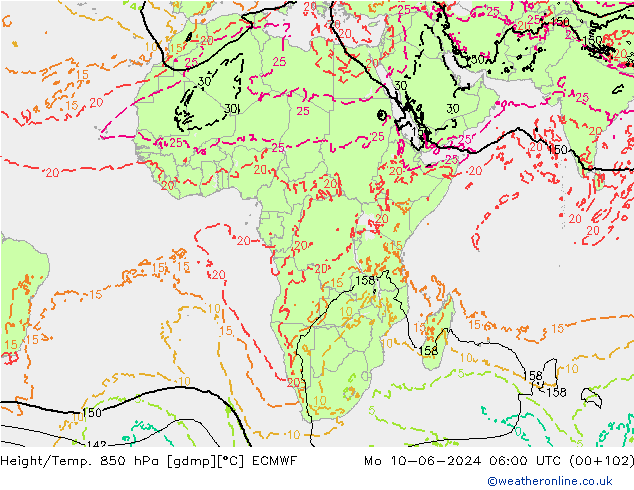 Hoogte/Temp. 850 hPa ECMWF ma 10.06.2024 06 UTC