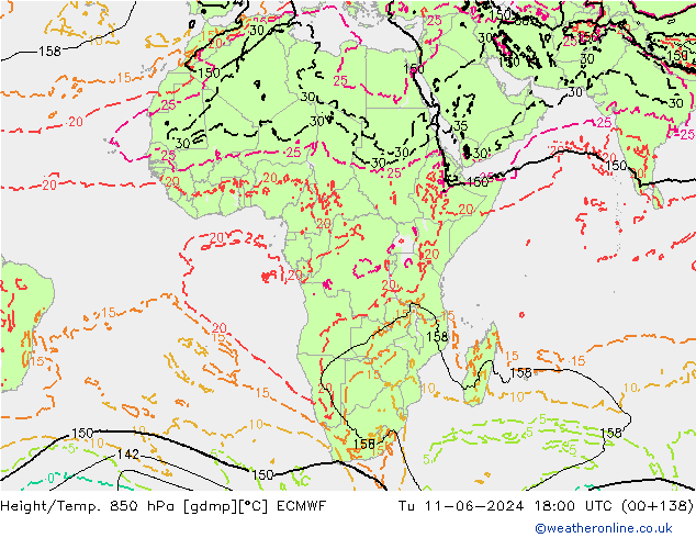 Z500/Rain (+SLP)/Z850 ECMWF wto. 11.06.2024 18 UTC